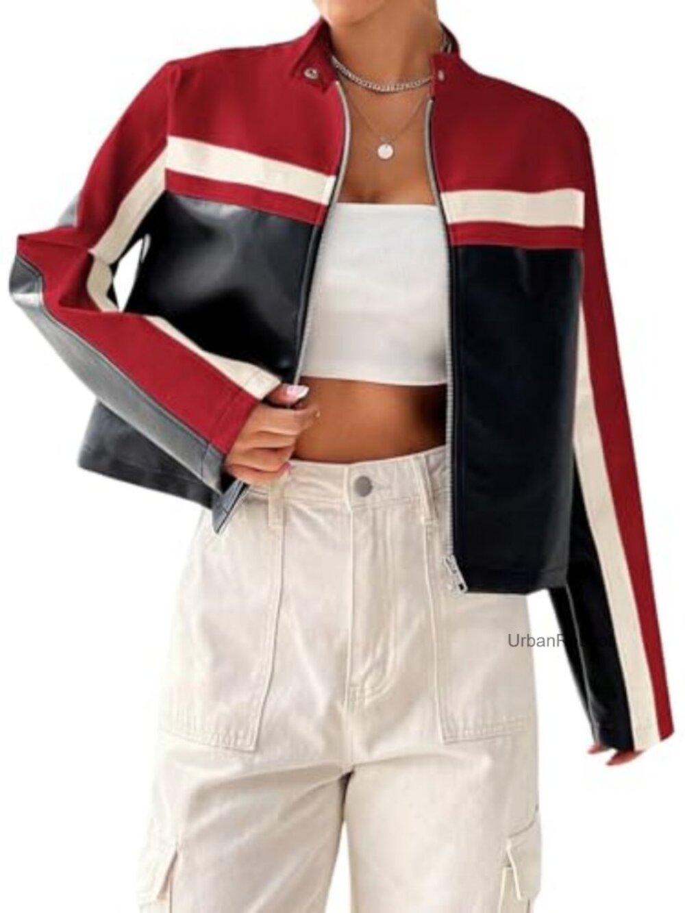 Cropped Faux Leather Zip Up Bomber Jacket Streetwear
